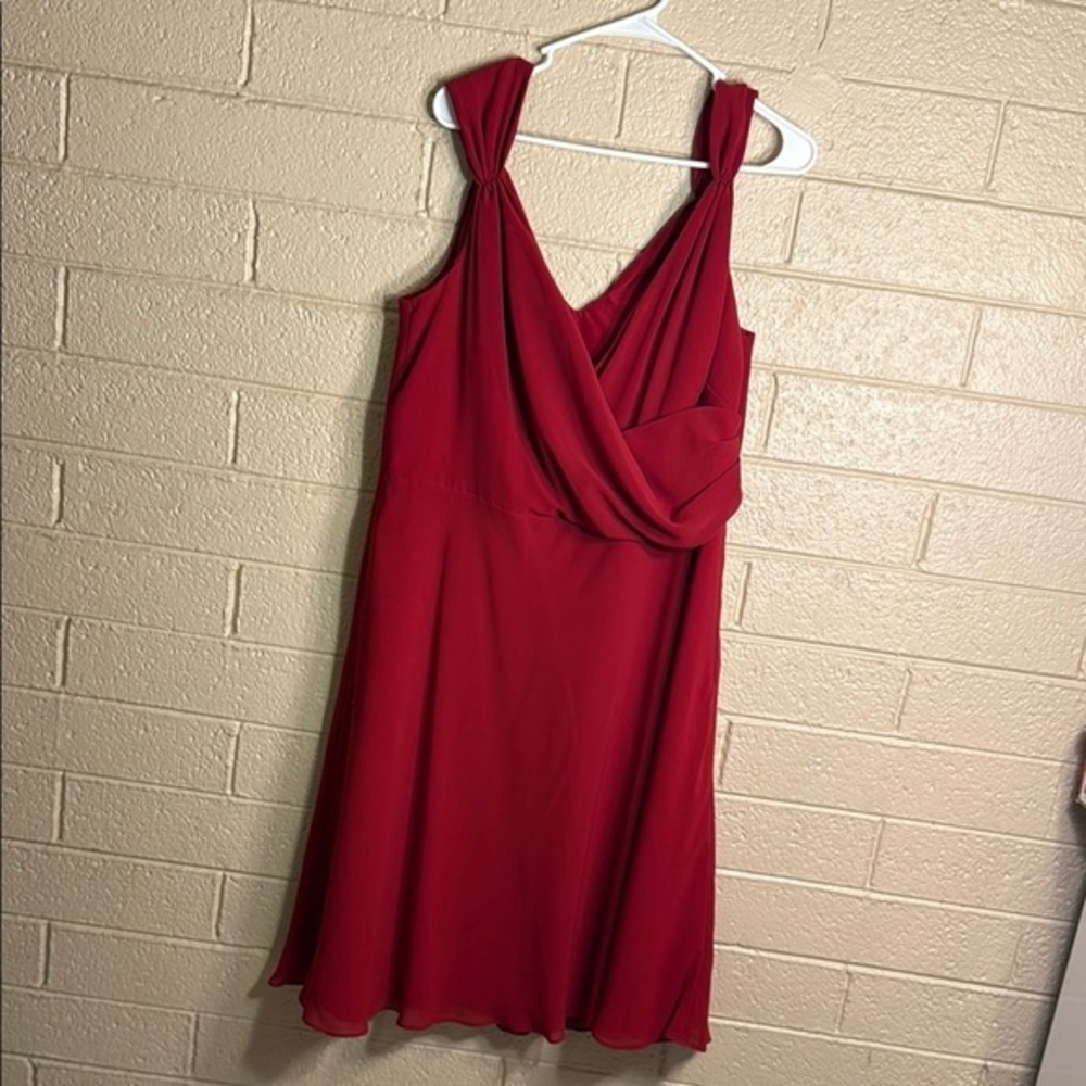 Dessy Collection Red Cowl Neck Sleeveless Midi Dress